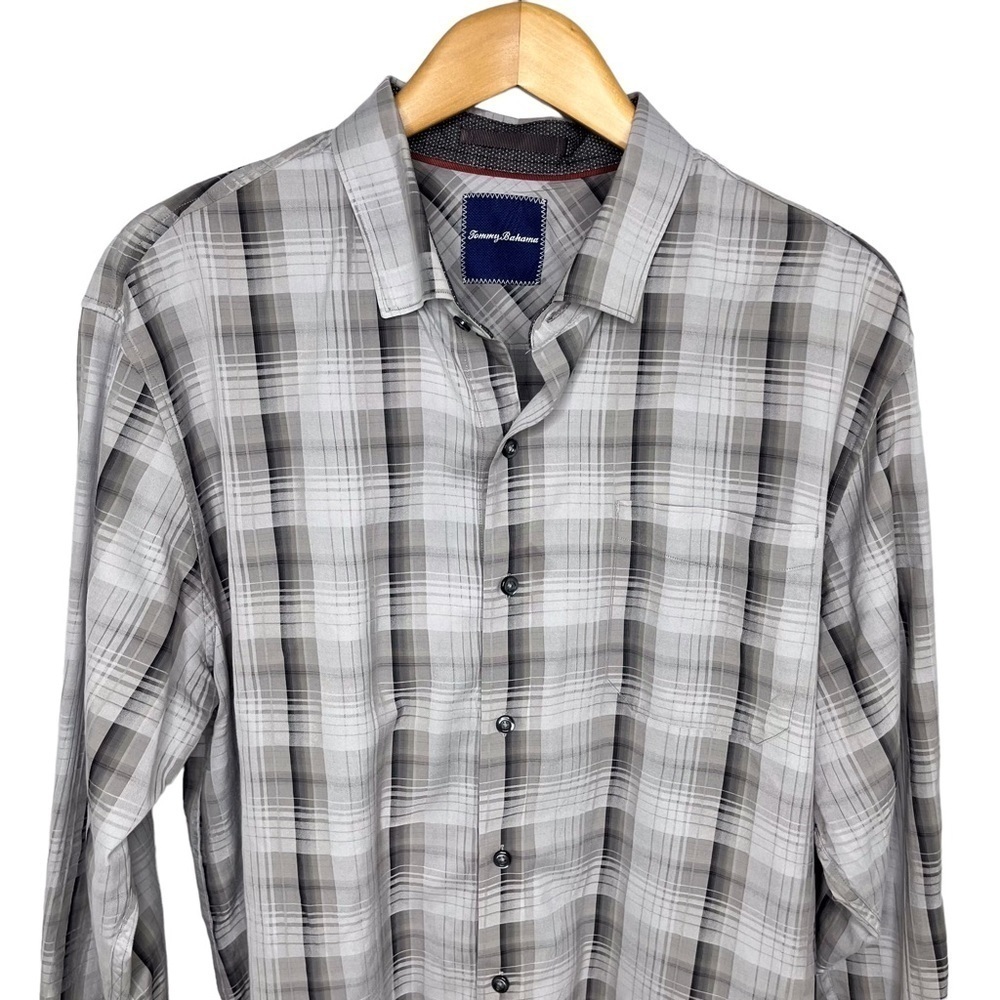 Tommy Bahama Shadow Ridge Plaid Button Down Shirt Gray Size XL Long Sleeve - Picture 2 of 7